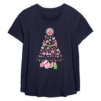 Plus Size Strawberry Shortcake Berry Christmas Tree Flowy Graphic Tee