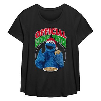 Plus Size PBS Kids Sesame Street Cookie Monster Official Christmas Cookie Tester Flowy Graphic Tee