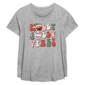 Plus Size PBS Kids Sesame Street Elmo And Abby Cadabby Holly Jolly Vibes Flowy Graphic Tee