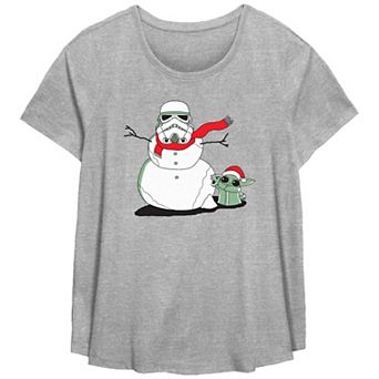 Plus Size Star Wars The Mandalorian Grogu And Storm Trooper The Snowman Flowy Graphic Tee