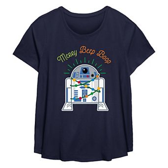 Plus Size Star Wars R2-D2 Merry Beep Boop Flowy Graphic Tee