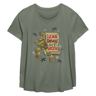 Plus Size Nickelodeon Teenage Mutant Ninja Turtles Michelangelo Lean Nice Green Flowy Graphic Tee