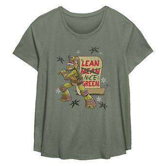 Plus Size Nickelodeon Teenage Mutant Ninja Turtles Michelangelo Lean Nice Green Flowy Graphic Tee