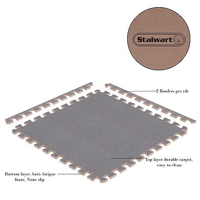 Foam Mat Floor Tiles 6pc Set - Interlocking Eva Foam Padding With Soft Carpet Top For Exercise, Yoga