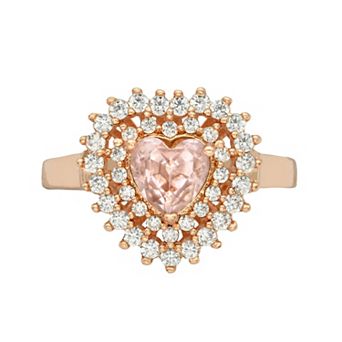 City Luxe Rose Gold Crystal & Cubic Zirconia Double Halo Heart Ring