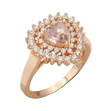 City Luxe Rose Gold Crystal & Cubic Zirconia Double Halo Heart Ring