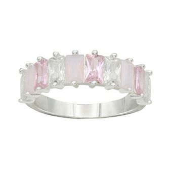 City Luxe Silver Tone Pink Tonal Cubic Zirconia & Crystal Baguette Ring