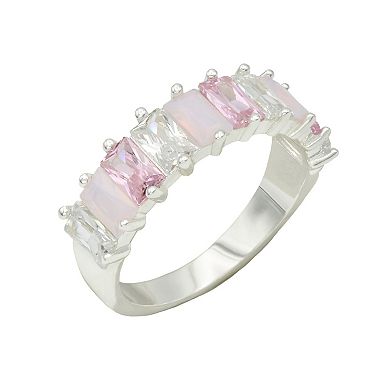 City Luxe Silver Tone Pink Tonal Cubic Zirconia & Crystal Baguette Ring