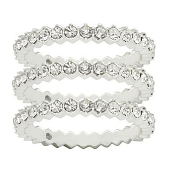 City Luxe Silver Tone Cubic Zirconia Pave Stacking Rings Trio