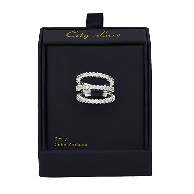 City Luxe Silver Tone Cubic Zirconia Pave Stacking Rings Trio