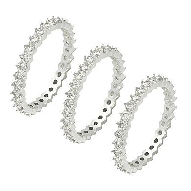 City Luxe Silver Tone Cubic Zirconia Pave Stacking Rings Trio