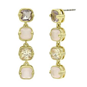 City Luxe Gold Tone Crystal & Cubic Zirconia Pink Tonal Linear Drop Earrings