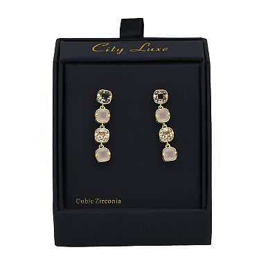 City Luxe Gold Tone Crystal & Cubic Zirconia Pink Tonal Linear Drop Earrings