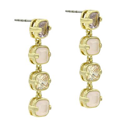 City Luxe Gold Tone Crystal & Cubic Zirconia Pink Tonal Linear Drop Earrings