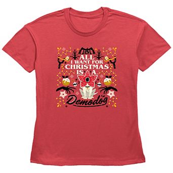 Women's Stranger Things All I Want For Christmas Is A Demodog Graphic Tee