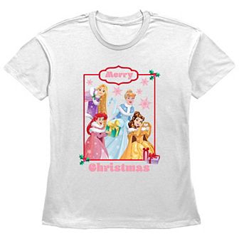 Disney Princess Rapunzel, Cinderella, Ariel & Belle Merry Christmas Women's Graphic Tee