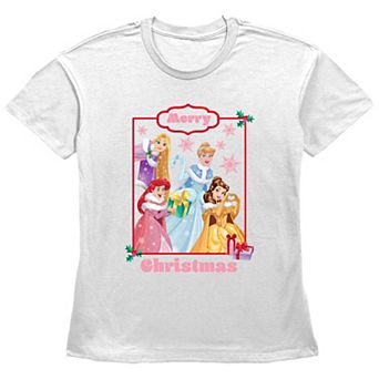 Disney Princess Rapunzel, Cinderella, Ariel & Belle Merry Christmas Women's Graphic Tee