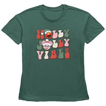 Women's PBS Kids Sesame Street Elmo And Abby Cadabby Holly Jolly Vibes Graphic Tee