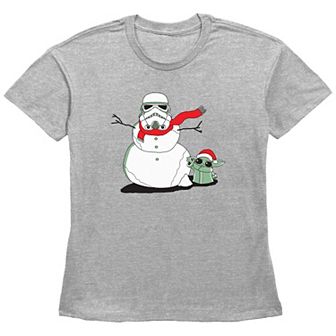 Women's Star Wars The Mandalorian Grogu And Storm Trooper The Snowman Graphic Tee