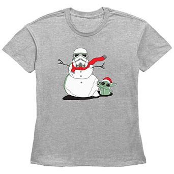 Women's Star Wars The Mandalorian Grogu And Storm Trooper The Snowman Graphic Tee