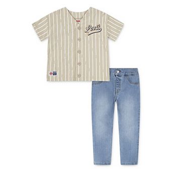 Boys 4-7 Levi's® Striped Baseball Button Up Top & Jeans 2 pc Set