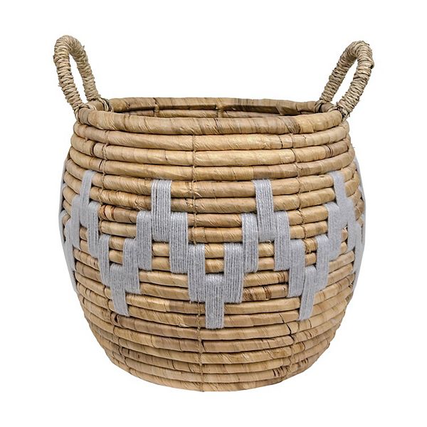 Draper James Round Zig-Zag Accent Medium Woven Basket - Grey