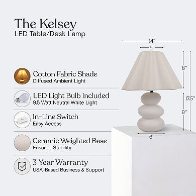 Kelsey 17.5" Led Bohemian Table Lamp With Ceramic Base
