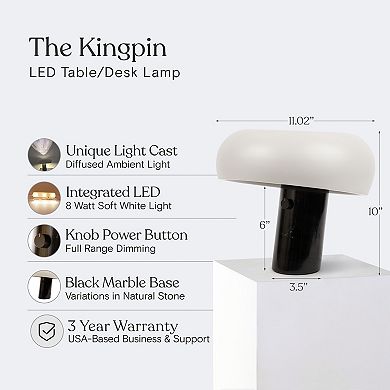 Kingpin 10" Modern Led Table Lamp With Marble Base