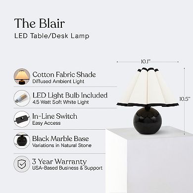 Brightech Blair 10" Led Midcentury Table Lamp With Marble Base