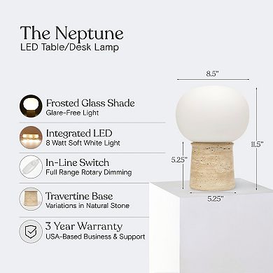 Neptune 12" Led Table Lamp With Natural Stone Base
