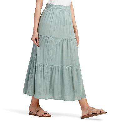 Women's AB Studio Solid Crosshatch Pull-On Tiered Skirt