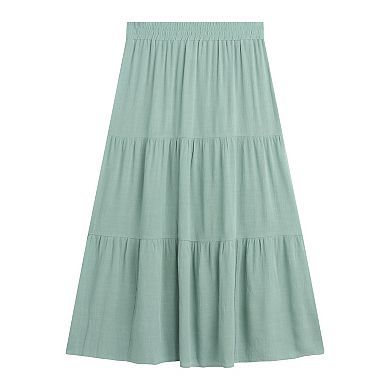 Women's AB Studio Solid Crosshatch Pull-On Tiered Skirt