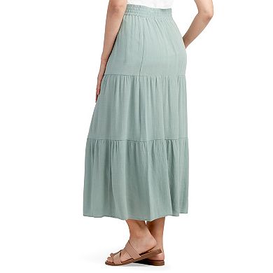 Women's AB Studio Solid Crosshatch Pull-On Tiered Skirt