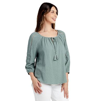 Women's AB Studio Lace Trim Peasant Top