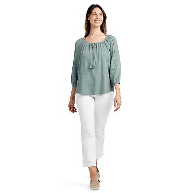 Women's AB Studio Lace Trim Peasant Top