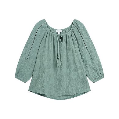 Women's AB Studio Lace Trim Peasant Top