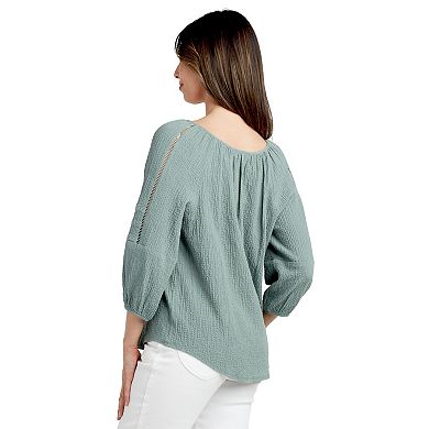 Women's AB Studio Lace Trim Peasant Top