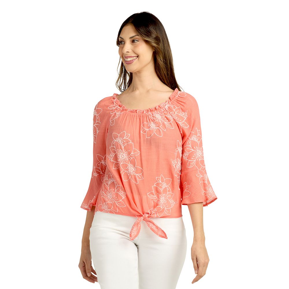 Blouse Légère AB Studio Femme Taille S – Col Noué, Motif Géométrique, Sans Manches