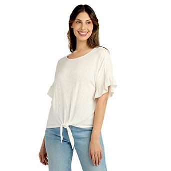 Women's AB Studio Ruffle Sleeve Tie-Front Top