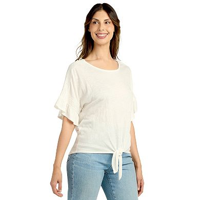 Women's AB Studio Ruffle Sleeve Tie-Front Top