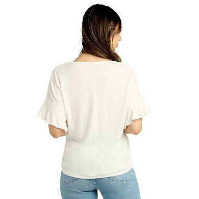 Women's AB Studio Ruffle Sleeve Tie-Front Top