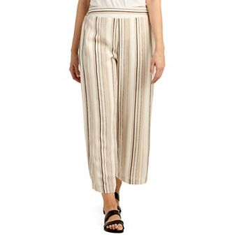 Women's AB Studio Striped Pull-On Wide Leg Cropped Pants