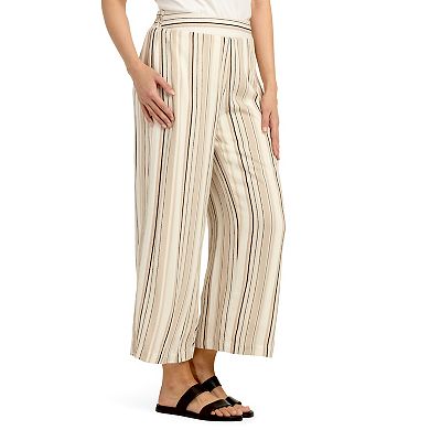 Women's AB Studio Striped Pull-On Wide Leg Cropped Pants