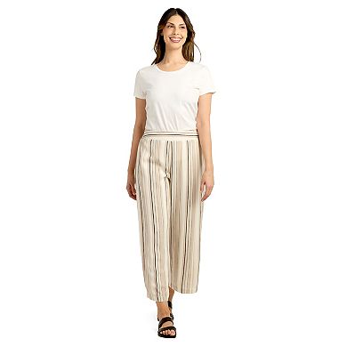 Women's AB Studio Striped Pull-On Wide Leg Cropped Pants