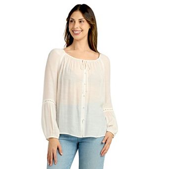 Women's AB Studio Button-Front Peasant Top