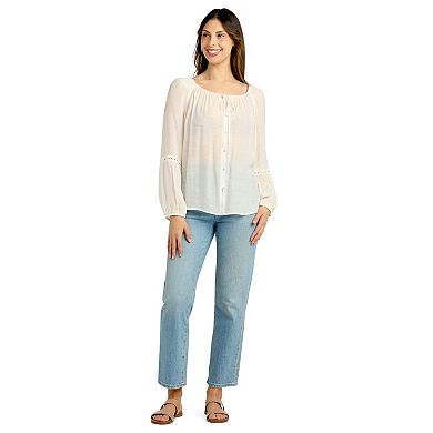 Women's AB Studio Button-Front Peasant Top