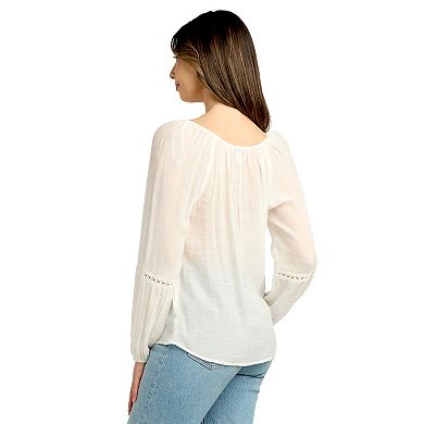 Women's AB Studio Button-Front Peasant Top