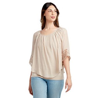 Women's AB Studio Popover Lace Trim Top