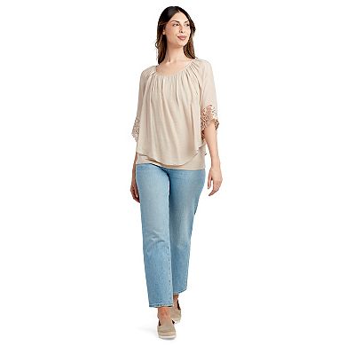 Women's AB Studio Popover Lace Trim Top