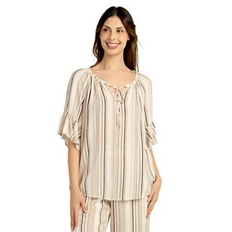 Women's AB Studio Ruffle Sleeve Peasant Tie-Neck Top